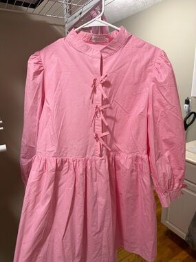 Pink Mini Dress with Tie-Front Detail